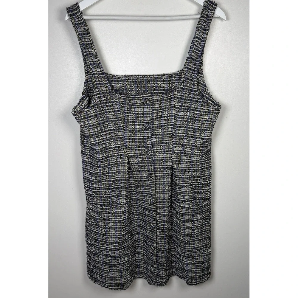 Free People Maxx Mini Shift Dress Multi M Sleeveless Tweed Button Y2K Clueless